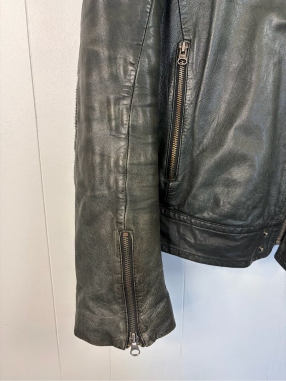 TRS by Torras Men’s Moto Bomber Soft Leather Jacket Gray SIZE USA size 42 Large - Picture 6 of 14